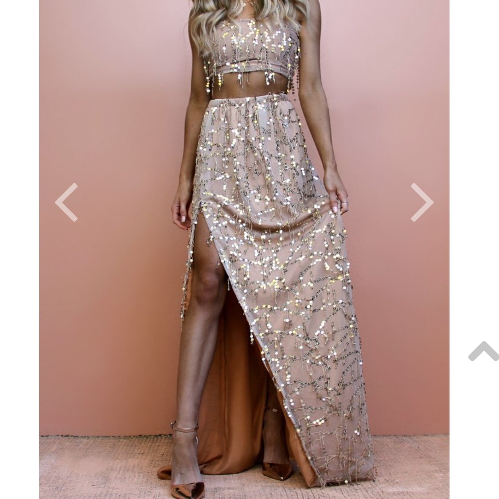 SISTERS THE LABEL-EMBELLISHED FOX-TWO PIECE GOWN